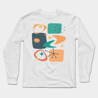 Atomic Age Mid Century 15 in Teal, Orange and Yellow Long Sleeve T-Shirt